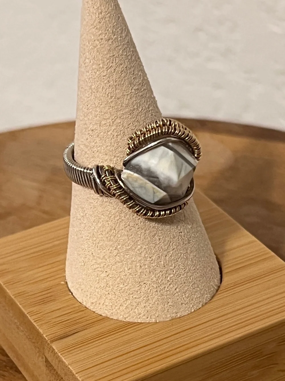 Handcrafted Wire Wrapped Mixed Metal Zebra Jasper Statement Ring – Size 9 - Picture 3 of 6